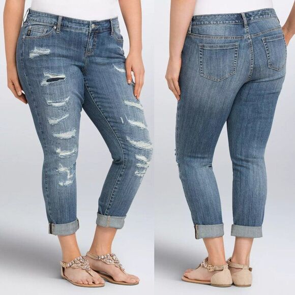 Torrid Jeans Size 20 Boyfriend Ribbed Destruction - Picture 1 of 13